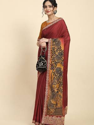 Mustard elegant printed silk cotton saree with blouse piece 2