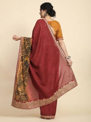 Mustard elegant printed silk cotton saree with blouse piece 3
