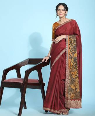 Mustard elegant printed silk cotton saree with blouse piece 4