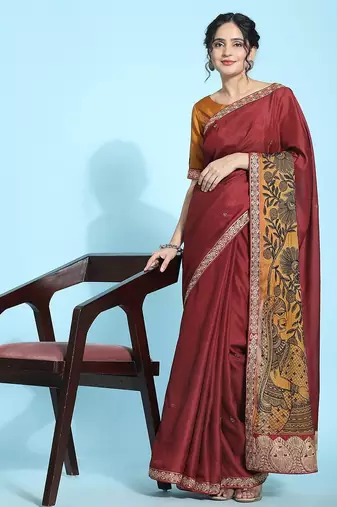 Mustard elegant printed silk cotton saree with blouse piece
