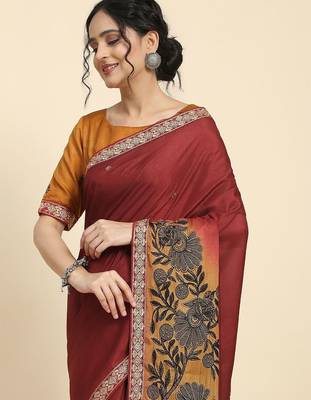 Mustard elegant printed silk cotton saree with blouse piece 5