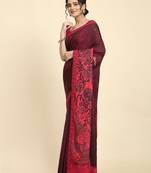 Pink elegant printed silk cotton saree with blouse piece