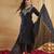 Black rayon slub kurta pant set with chinon dupatta