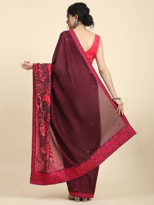 Pink elegant printed silk cotton saree with blouse piece 2