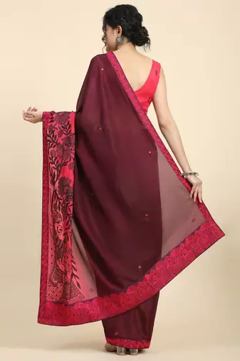 Pink elegant printed silk cotton saree with blouse piece