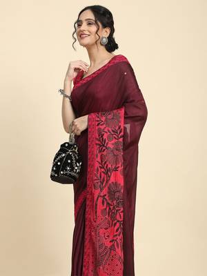 Pink elegant printed silk cotton saree with blouse piece 3