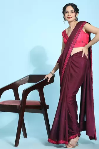 Pink elegant printed silk cotton saree with blouse piece