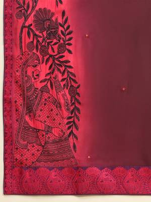 Pink elegant printed silk cotton saree with blouse piece 5