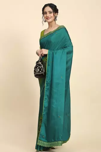 Olive elegant printed silk cotton saree with blouse piece