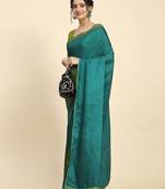 Olive elegant printed silk cotton saree with blouse piece