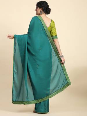 Olive elegant printed silk cotton saree with blouse piece 2