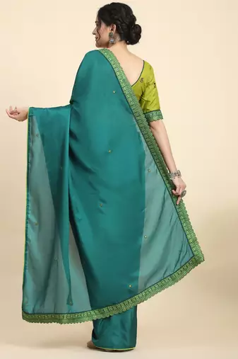 Olive elegant printed silk cotton saree with blouse piece