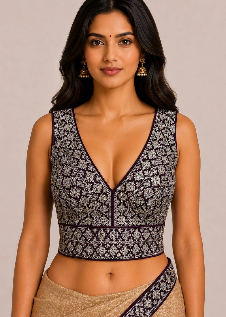 Wine purple heavy embroidered silk bridal blouse | designer sequin work readymade saree blouse for women