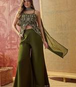Green georgette embroidered kurta palazzo set with dupatta