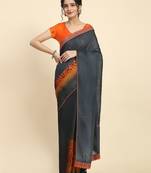 Black elegant printed silk cotton saree with blouse piece
