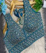 Sky blue heavy embroidered silk bridal blouse | designer sequin work readymade saree blouse for women
