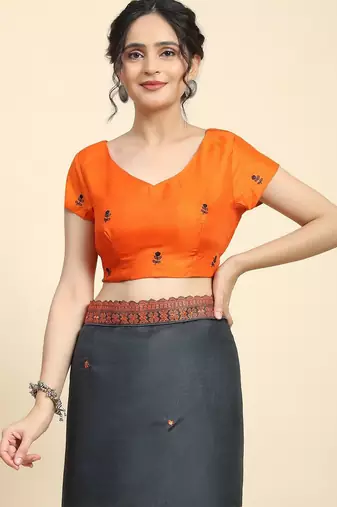 Black elegant printed silk cotton saree with blouse piece