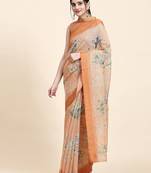 Orange printed art silk traditional saree with blouse piece
