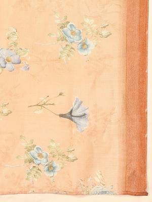 Orange printed art silk traditional saree with blouse piece 4