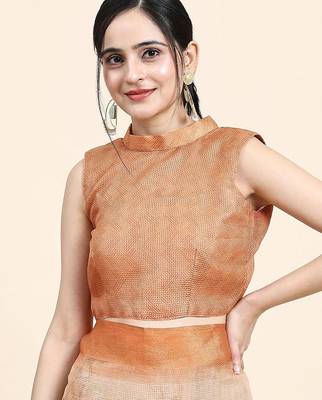 Orange printed art silk traditional saree with blouse piece 5