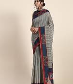 Blue printed art silk traditional saree with blouse piece