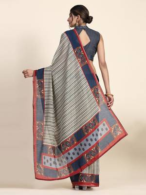 Blue printed art silk traditional saree with blouse piece 2