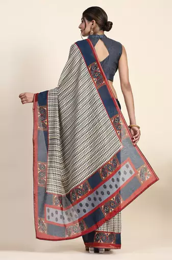 Blue printed art silk traditional saree with blouse piece