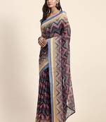 Grey printed art silk traditional saree with blouse piece