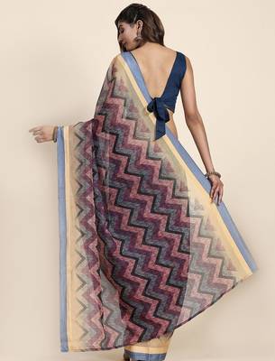 Grey printed art silk traditional saree with blouse piece 2