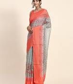 Orange printed art silk traditional saree with blouse piece