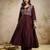 Brown vichitra silk embroidered anarkali kurta pant set with dupatta