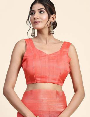 Orange printed art silk traditional saree with blouse piece 4