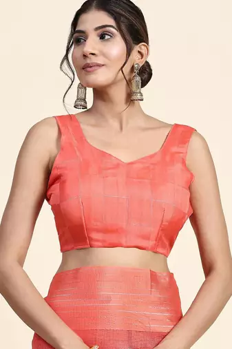 Orange printed art silk traditional saree with blouse piece