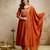 Orange vichitra silk embroidered anarkali kurta pant set with dupatta
