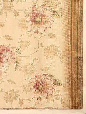 Beige printed art silk traditional saree with blouse piece 5