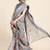 Grey printed art silk traditional saree with blouse piece