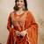 Orange vichitra silk embroidered anarkali kurta pant set with dupatta