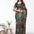 Green printed linen casual saree with blouse piece