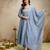 Sky blue vichitra silk embroidered anarkali kurta pant set with dupatta