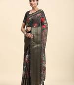 Red printed linen casual saree with blouse piece