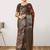 Red printed linen casual saree with blouse piece