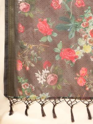 Red printed linen casual saree with blouse piece 5