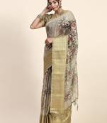 Green printed art silk traditional saree with blouse piece