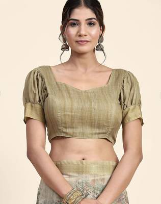 Green printed art silk traditional saree with blouse piece 4