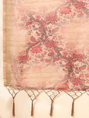Beige printed linen casual saree with blouse piece 5