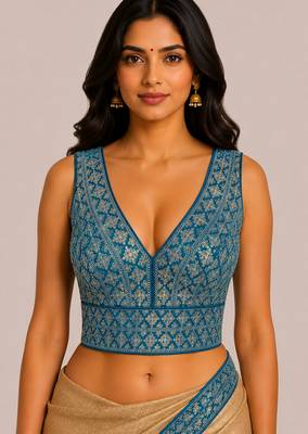 Sky blue heavy embroidered silk bridal blouse | designer sequin work readymade saree blouse for women 2