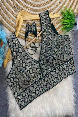 Bottle green heavy embroidered silk bridal blouse | designer sequin work readymade saree blouse for women 1