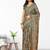 Green printed linen casual saree with blouse piece