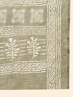 Green printed linen casual saree with blouse piece 5