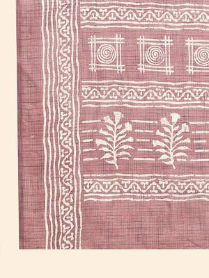 Violet printed linen casual saree with blouse piece 5